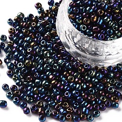 8/0 Glass Seed Beads, Iris Round, Prussian Blue, 3mm, Hole: 1mm, about 10000pcs/pound(SEED-A009-3mm-604)