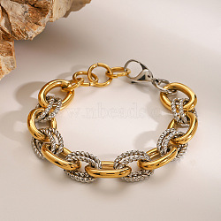 304 Stainless Steel Cable Chain Bracelets for Women, Golden & Stainless Steel Color, 8-1/4 inch(21cm)(BJEW-B158-03GP)