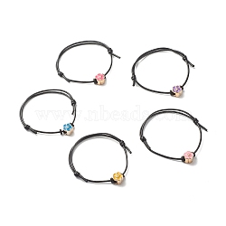 Flower Acrylic Enamel Beads Adjustable Cord Bracelet for Teen Girl Women, Mixed Color, Inner Diameter: 1-7/8~3-3/8 inch(4.8~8.5cm)(BJEW-JB07047)