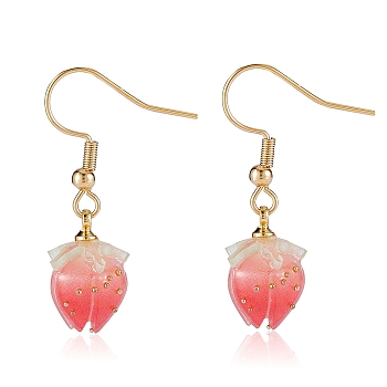 3D Resin Flower Dangle Earrings, Real 18K Gold Plated 304 Stainless Steel Jewelry for Women, Coral, 31mm, Pin: 0.7mm