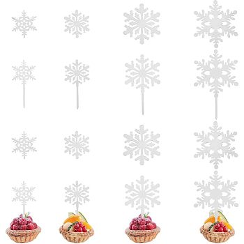 SUPERFINDINGS 8 Sets 2 Style Acrylic Cake Toppers, Cake Inserts Decoration, Christmas Theme, Snowflake, White, 43~111.5x37.5~69x1mm, 4 sets/style