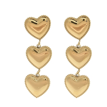 PVD Vacuum Plating 304 Stainless Steel Stud Earrings for Women, Long-Lasting Plated, Heart Drop Earrings, Golden, 48x15mm