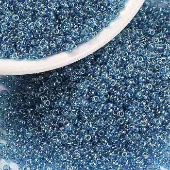 MIYUKI Round Rocailles Beads, Japanese Seed Beads, (RR326) Transparent Capri Blue Luster, 15/0, 1.5mm, Hole: 0.7mm, about 5555pcs/bottle, 10g/bottle