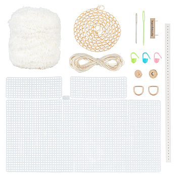 DIY Bag Making Kit, Including with PU Leather Bag Straps, Iron Chain Strap & Needles & Tag & D-rings & Clasps, Waxed/Wool Cord and Plastic Grids & Needles, Old Lace, 40x24.7x0.15cm, Hole: 4x4mm