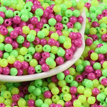 Opaque Acrylic Beads, Round, Green Yellow, 4mm, Hole: 1.2mm