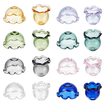 Transparent Glass Bead Caps, Multi-Petal Flower, for Wind Chimes Making, Mixed Color, 17.5~19x8~15.5mm, Hole: 2~3mm