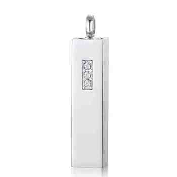 Openable Stainless Steel Rhinestone Memorial Urn Ashes Bottle Pendant, Rectangle, Stainless Steel Color, 38x8mm