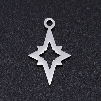 201 Stainless Steel Laser Cut Pendants, Hollow Star, Stainless Steel Color, 17x10x1mm, Hole: 1.5mm