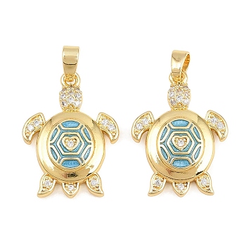 Brass Clear Cubic Zirconia Enamel Pendants, Tortoise with Heart Charms, Real 18K Gold Plated, 21x15.5x3.5mm, Hole: 4x2.5mm