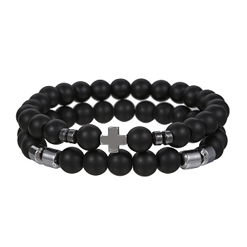 Volcano Stone Black Matte Black Gallstone Wood Beads Bracelet Set Combination Hip Hop Elastic Bracelet Bracelet Bracelet