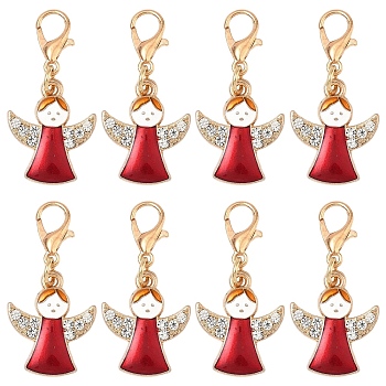 10Pcs Alloy Enamel Pendant Decorations, with Alloy Lobster Claw Clasps, Angel, Golden, Red, 36mm