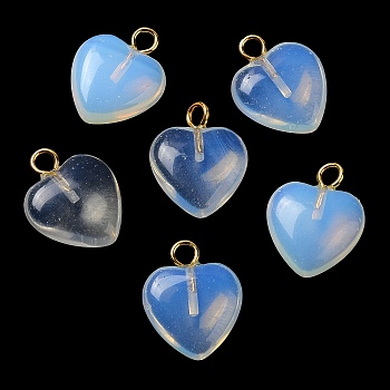 Opalite Pendants, Heart Charms with Golden Plated Brass Loops, 15~15.5x12~12.5x4.5~5.5mm, Hole: 2mm
