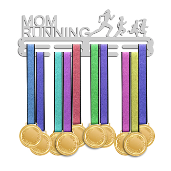 Mom & Children Sports Theme Iron Medal Hanger Holder Display Wall Rack, with Screws, Running Pattern, 150x400mm