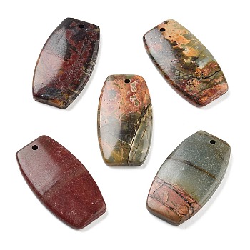 Natural Polychrome Jasper/Picasso Stone/Picasso Jasper Pendants, Drum, 33x18x4~5mm, Hole: 1~1.5mm