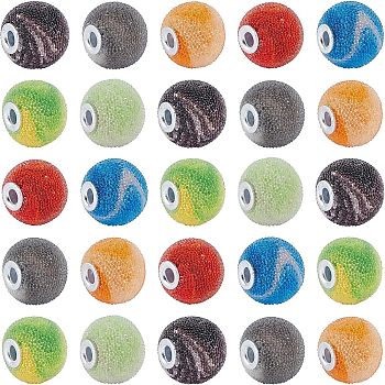 Resin Beads, with Silver Plasted Alloy Cores, Round, Mixed Color, 16x15mm, Hole: 3mm, 7 Colors, 8pcs/color, 56pcs/box