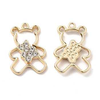 UV Plating Alloy Pendants, with Crystal Rhinestone, Bear Charms, Golden, 19x13x2.5mm, Hole: 1.3mm