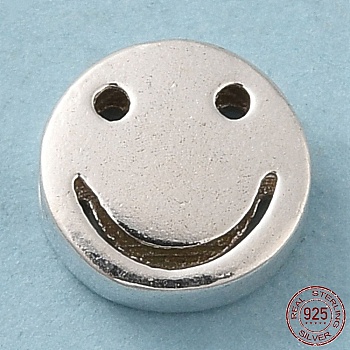 925 Sterling Silver Beads, Flat Round with Smiling Face, with S925 Stamp, Silver, 8x3mm, Hole: 1.5mm