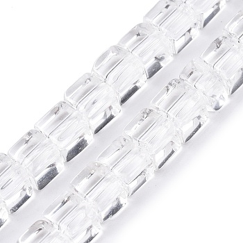 Transparent Glass Beads Strands, Cube, Clear, 4.5~7x6~7x6~7mm, Hole: 1.2~1.4mm, about 62pcs/strand, 14.96 inch(38cm)