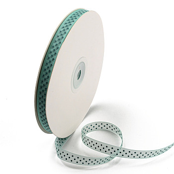100 Yards Polka Dot Print Nylon Ribbons, Flat, Teal, 3/8 inch(10mm), about 100 Yards/Roll