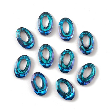 Electroplate Glass Linking Rings, Crystal Cosmic Ring, Prism Ring, Faceted, Back Plated, Oval, Blue, 20x13x4~5mm, Inner Diameter: 10x5.3mm