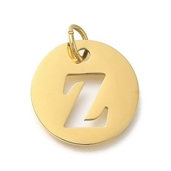 Ion Plating(IP) 304 Stainless Steel Pendants, with Jump Ring, Laser Cut, Flat Round with Letter Charm, Real 18K Gold Plated, Letter Z, 20x1mm, Hole: 4.5mm