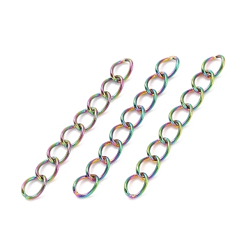 Ion Plating(IP) 304 Stainless Steel Curb Chains Extender, Rainbow Color, 25mm, Link: 4x3x0.5mm