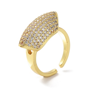 Brass with Cubic Zirconia Open Cuff Rings for Women, Real 18K Gold Plated, 17mm, Inner Diameter: 5.5~10.5mm