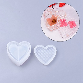 Silicone Storage Box Molds, Resin Casting Molds, For UV Resin, Epoxy Resin Jewelry Making, Heart, White, 83x83x37mm, Inner Size: 70x66mm