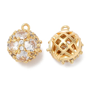 Brass Micro Pave Cubic Zirconia Charms, Round, Real 18K Gold Plated, 12x11x10mm, Hole: 1mm