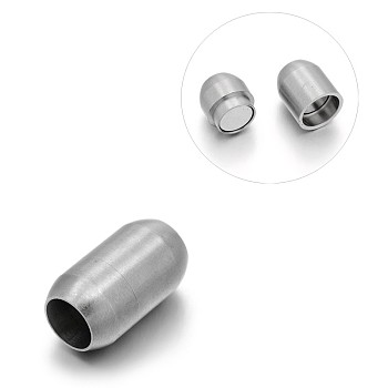 Matte 304 Stainless Steel Barrel Magnetic Clasps with Glue-in Ends, Stainless Steel Color, 20x11mm, Hole: 7mm