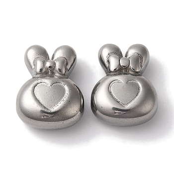 Tarnish Resistant 304 Stainless Steel Beads, Rabbit with Bowknot & Heart, Stainless Steel Color, 17x13x7mm, Hole: 1.2mm