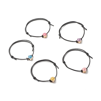 Flower Acrylic Enamel Beads Adjustable Cord Bracelet for Teen Girl Women, Mixed Color, Inner Diameter: 1-7/8~3-3/8 inch(4.8~8.5cm)