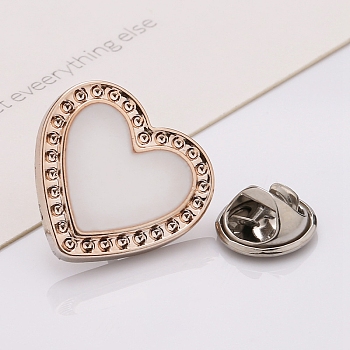 Plastic Brooch, Alloy Pin, with Enamel, for Garment Accessories, Heart, Snow, 18mm