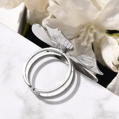 Flower Stainless Steel Open Cuff Ring for Women(RJEW-R006-03P-01)-3