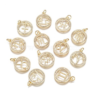 Golden Flat Round Brass+Cubic Zirconia Pendants