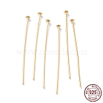 925 Sterling Silver Flat Head Pins, Real 18K Gold Plated, 22 Gauge, 30x0.6mm, Head: 2mm(STER-M117-03B-G)