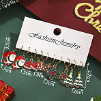 5 Pairs Christmas Theme Alloy Enamel Hoop Earrings, with Rhinestone, Golden, Mixed Shapes, 37x17mm & 15mm & 10mm & 17mm & 37x16mm(FS-WG7AF48-26)