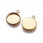 Brass Pendant Cabochon Settings, Plain Edge Bezel Cups, Flat Round, Real 18K Gold Plated, Tray: 12mm, 17x14x2mm, Hole: 2mm(X-KK-WH0033-04G)