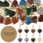 Alloy Enamel & Glitter Powder Pendant Decorations, Heart, with Alloy Lobster Claw Clasps, Golden, Mixed Color, 31mm(HJEW-YW00395)