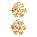Brass Micro Pave Clear Cubic Zirconia Spinning Pendants, Snowflake Charms, Real 18K Gold Plated, 16x15.5x7.5mm, Hole: 1.6mm(CU-CBA7392-01G)