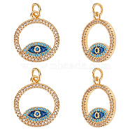 Nbeads 4Pcs Brass Micro Pave Cubic Zirconia Pendants, with Enamel and Jump Ring, Ring with Evil Eye, Colorful, 18.5x16x2mm, Hole: 3mm, 4pcs(ZIRC-NB0001-63)