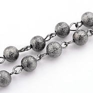 Brass Textured Beads Handmade Chains, Unwelded, Gunmetal, 39.3 inch(AJEW-JB00139-01)
