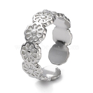 304 Stainless Steel Rings, Open Cuff Ring, Flower Ring for Women, Stainless Steel Color, 6.5mm, Inner Diameter: 17mm(RJEW-B047-06P)