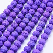 Natural Lava Rock Beads Strands, Dyed, Round, Purple, 6mm, Hole: 1mm, about 62pcs/strand, 14.7 inch(37cm)(G-F531-6mm-G13)