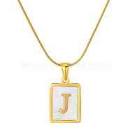 Stainless Steel Snake Bone Chain Alphabet Necklace with Shell Pendant, Letter J, Golden(WD3660-10)