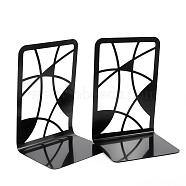 Recrtangle Non-Skid Iron Bookend Display Stands, Desktop Heavy Duty Metal Book Stopper for Shelves, Black, Geometric Pattern, 95x120x175mm(OFST-PW0007-08C)