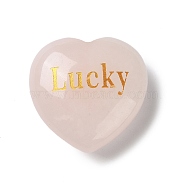 Natural Rose Quartz Display Decoration, Heart with Word Lucky, 30x30x13mm(DJEW-H009-01B)
