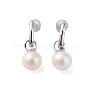 925 Sterling Silver Studs Earring, with Natural Pearl, Platinum, 24.5x8.5mm(EJEW-H002-03P)