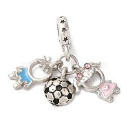 Rack Plating Alloy Light Rose Rhinestone European Dangle Charms, Large Hole Football & Boy & Girl Pendants with Enamel, Cadmium Free & Nickel Free & Lead Free, Platinum, 29mm, Hole: 5mm(PALLOY-S189-17P)