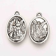 Tibetan Style Alloy Pendants, Oval, Cadmium Free & Lead Free, St Michael and Guardian Angel Medal, Antique Silver, 25x16x3mm, Hole: 2mm(X-TIBEP-Q078-25AS-RS)